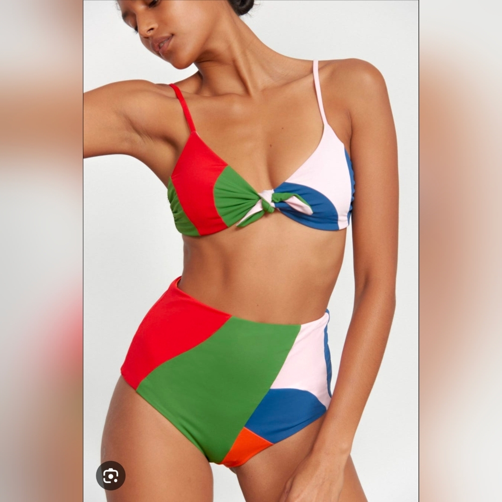 Mara Hoffman Colorblock Red Green Blue Pink High-Waist Bikini